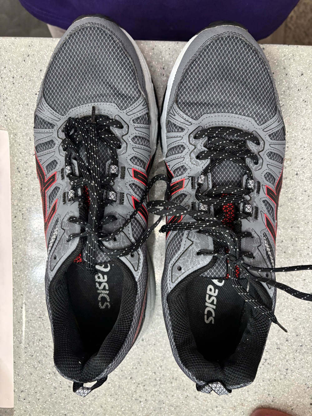 Asics Gray and Red Men's Athletic Running Shoes